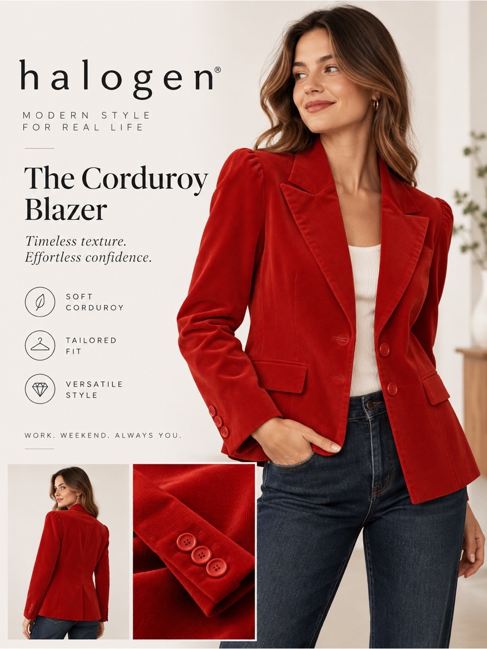 Halogen Red Corduroy Blazer